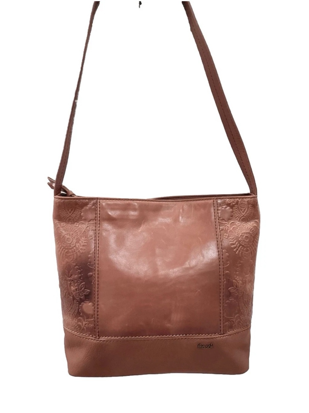 THE SAK De Young Embossed Leather Hobo Shoulder Tote Bag in Tobacco Floral